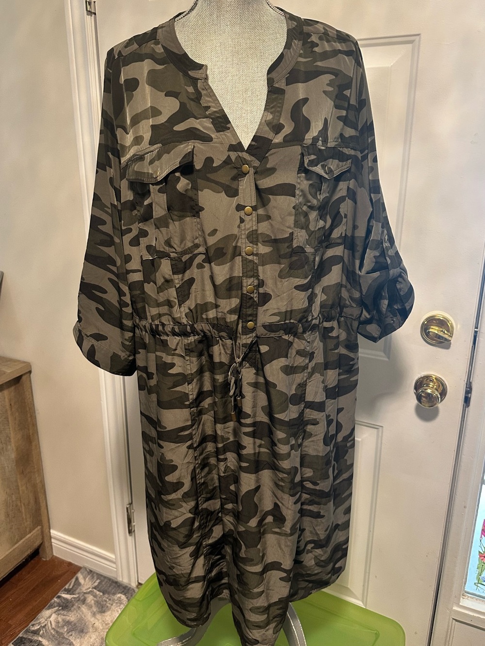 Lane Bryant Olive Green Camo Shirt Dress